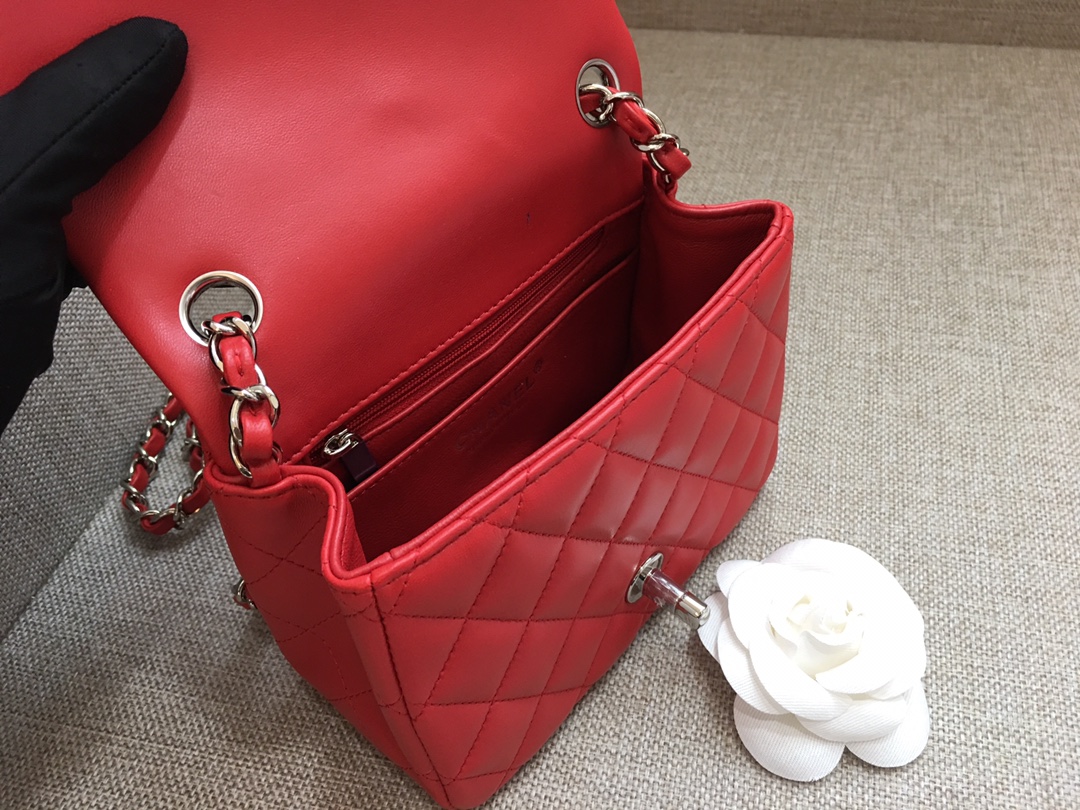 Mini Classic Flap Lambskin Bag A01115 Red/Silver